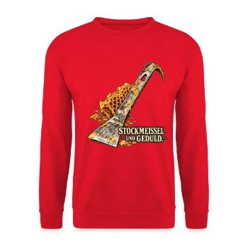 Stockmeißel und Geduld – Imkerei - Unisex Pullover - Rot - Vorne - Alina (178cm) & Michal (187cm)