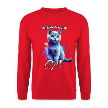 Russian Blue Mädchen Russisch Blaukatze - Unisex Pullover - Rot - Vorne - Alina (178cm) & Michal (187cm)