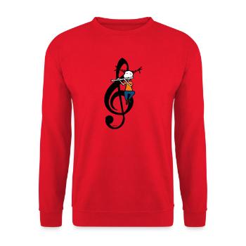 Flötenleben – T-Shirt mit Flötist mit Violinschlüssel - Unisex Pullover - Rot - Vorne - Alina (178cm) & Michal (187cm)