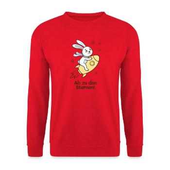 Hase auf dem Weg zu den Sternen - Unisex Pullover - Rot - Vorne - Alina (178cm) & Michal (187cm)