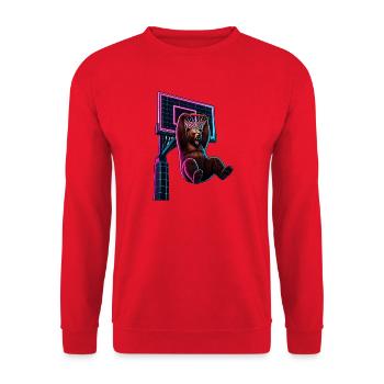 Bär Basketball Dunk Synthwave Retro Neon T-Shirt - Unisex Pullover - Rot - Vorne - Alina (178cm) & Michal (187cm)