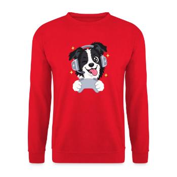 Gaming Border Collie mit Headset und Controller - Unisex Pullover - Rot - Vorne - Alina (178cm) & Michal (187cm)