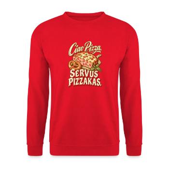 Ciao Pizza Servus Pizzakas - Unisex Pullover - Rot - Vorne - Alina (178cm) & Michal (187cm)