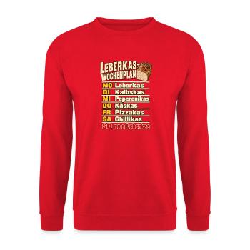 Leberkas-Wochenplan Sorten Montag bis Sonntag - Unisex Pullover - Rot - Vorne - Alina (178cm) & Michal (187cm)