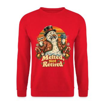 Christmas Schneemann Opa Melted Not Retired - Unisex Pullover - Rot - Vorne - Alina (178cm) & Michal (187cm)