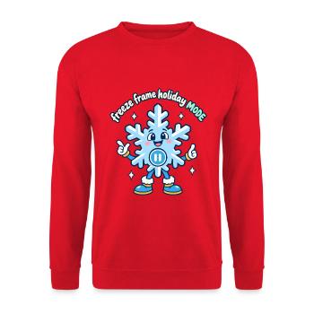 Freeze Frame Holiday Mode Weihnachten Winter - Unisex Pullover - Rot - Vorne - Alina (178cm) & Michal (187cm)