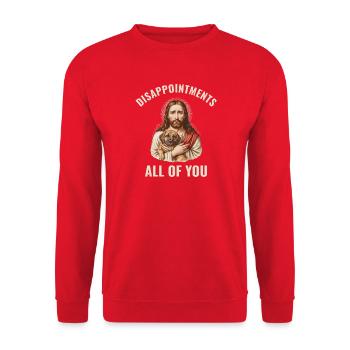 Disappointments Jesus mit Deutsche Dogge - Unisex Pullover - Rot - Vorne - Alina (178cm) & Michal (187cm)