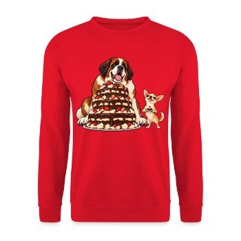 Bernhardiner und Chihuahua backen Kuchen - Unisex Pullover - Rot - Vorne - Alina (178cm) & Michal (187cm)