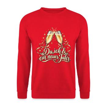 Du, ich & ein neues Jahr – Silvestermotiv - Unisex Pullover - Rot - Vorne - Alina (178cm) & Michal (187cm)