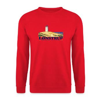 Lønstrup – Rubjerg Knude Fyr in Farbe - Unisex Pullover - Rot - Vorne - Alina (178cm) & Michal (187cm)