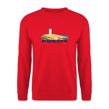 Rubjerg Knude Fyr – Dünen und Meer in Farbe - Unisex Pullover - Rot - Vorne - Alina (178cm) & Michal (187cm)