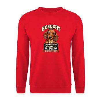 Liebevolles und humorvolles Dackel Design - Unisex Pullover - Rot - Vorne - Alina (178cm) & Michal (187cm)