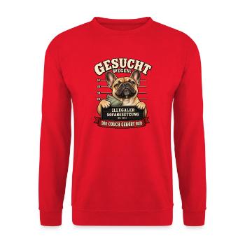 Französische Bulldogge - Polizeifoto - Unisex Pullover - Rot - Vorne - Alina (178cm) & Michal (187cm)