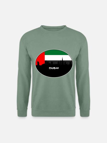 Dubai-Uae-Flaggen-Skyline-Schattenbild-Reise - Unisex Pullover - Graugrün