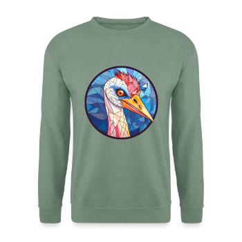 Kranich-Buntglas-Cartoon-Kawaii-Tier - Unisex Pullover - Graugrün - Vorne