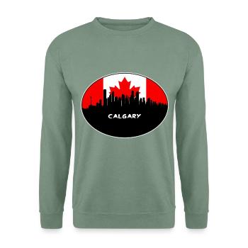 Calgary Kanada-Flaggen-Skyline-Schattenbild-Reise - Unisex Pullover - Graugrün - Vorne