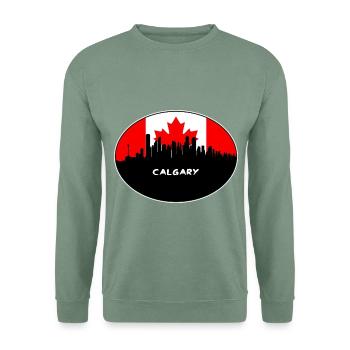 Calgary Kanada-Flaggen-Skyline-Schattenbild-Reise - Unisex Pullover - Graugrün - Vorne