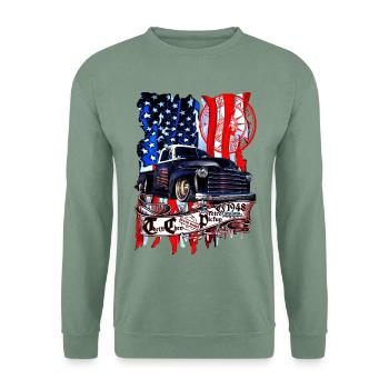 Vintage-Truck Patriot Flagge - Unisex Pullover - Graugrün - Vorne