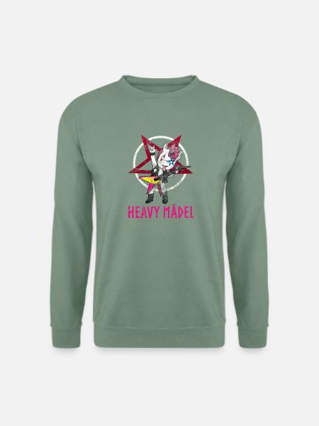 Heavy Mädel Metal Einhorn Mädchen Rock - Unisex Pullover - Graugrün