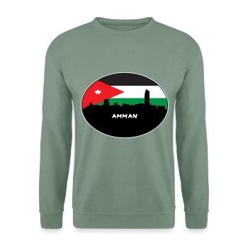 Amman, Jordanien, Flagge, Skyline, Silhouette, Reisen - Unisex Pullover - Graugrün - Vorne