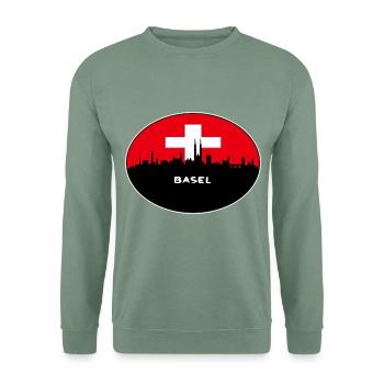 Basel-Schweiz-Flaggen-Skyline-Schattenbild-Reise - Unisex Pullover - Graugrün - Vorne