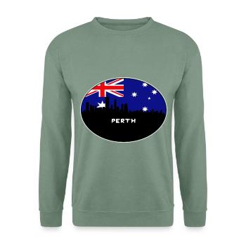 Perth-Australien-Flaggen-Skyline-Schattenbild-Reise - Unisex Pullover - Graugrün - Vorne