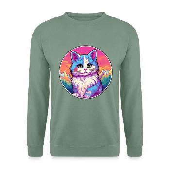 Bambino Katze Bunte Karikatur Aquarell Illustrati - Unisex Pullover - Graugrün - Vorne