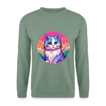 Bambino Katze Bunte Karikatur Aquarell Illustrati - Unisex Pullover - Graugrün - Vorne