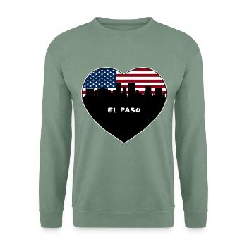 El Paso Texas USA Flagge Skyline Reise Souvenir - Unisex Pullover - Graugrün - Vorne
