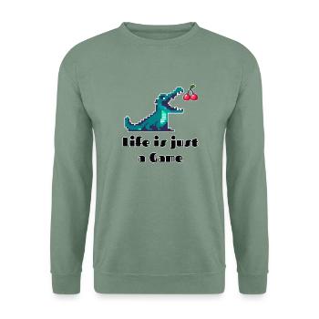 Life is Just a Game Retro Pixel Art Design - Unisex Pullover - Graugrün - Vorne