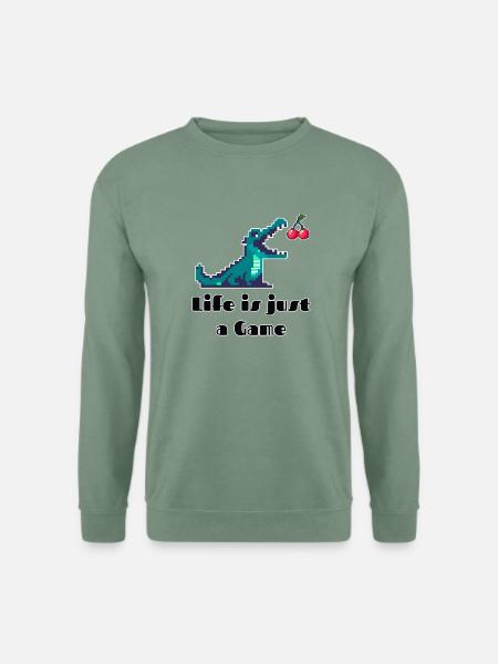 Life is Just a Game Retro Pixel Art Design - Unisex Pullover - Graugrün