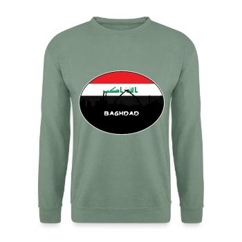Bagdad-Irak-Flaggen-Skyline-Schattenbild-Reise - Unisex Pullover - Graugrün - Vorne