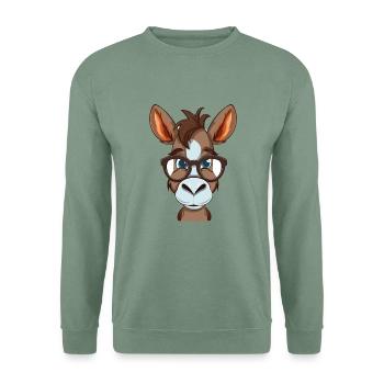 Esel trägt Brille Cartoon Kawaii Illustration - Unisex Pullover - Graugrün - Vorne