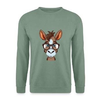 Esel trägt Brille Cartoon Kawaii Illustration - Unisex Pullover - Graugrün - Vorne