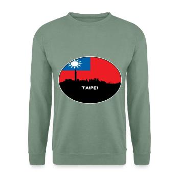 Taipeh-Taiwan-Flaggen-Skyline-Schattenbild-Reise - Unisex Pullover - Graugrün - Vorne