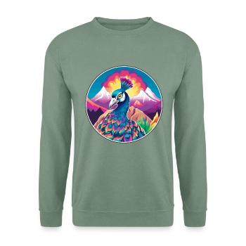 Pfau Aquarell Cartoon Kawaii Haustier Tierfarbe - Unisex Pullover - Graugrün - Vorne