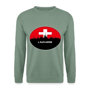 Lausanne Schweiz Flagge Skyline Silhouette Trave - Unisex Pullover - Graugrün - Vorne