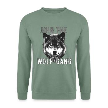 Join The Wolf Gang Wolfgang Vorname Name - Unisex Pullover - Graugrün - Vorne