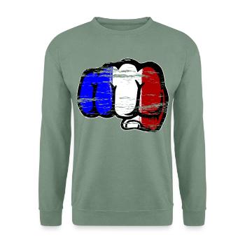 Frankreich Flagge Hand Faust used - Unisex Pullover - Graugrün - Vorne