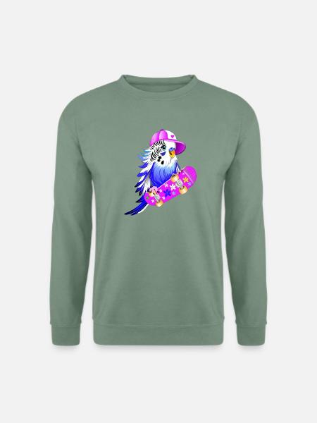 Wellensittich Skateboard - Unisex Pullover - Graugrün