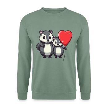 Dachse Kawaii Cartoon Haustier spielt mit Luftballons - Unisex Pullover - Graugrün - Vorne