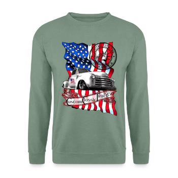 Amerikanischer Classic Truck Flag - Unisex Pullover - Graugrün - Vorne