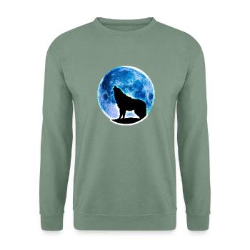 Wolf Vollmond - Unisex Pullover - Graugrün - Vorne