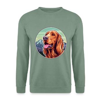 Irischer Setter Hund Rasse Cartoon Kawaii Aquarell - Unisex Pullover - Graugrün - Vorne