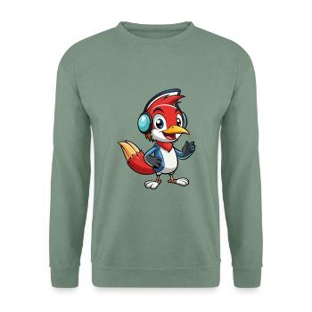 Woodpecker Lustige Zeichentrickfigur Kopfhörermusik - Unisex Pullover - Graugrün - Vorne