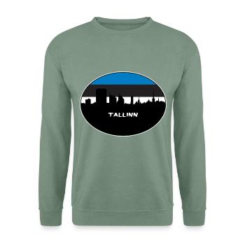 Tallinn Estland Flagge Skyline Silhouette Reisen - Unisex Pullover - Graugrün - Vorne