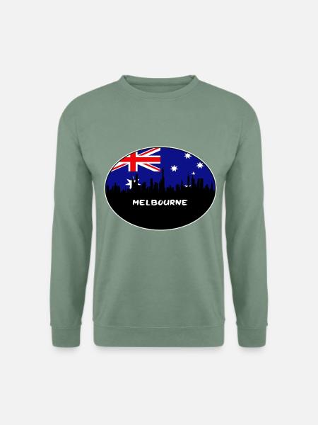 Melbourne-Australien-Flaggen-Skyline-Schattenbild-Reise - Unisex Pullover - Graugrün