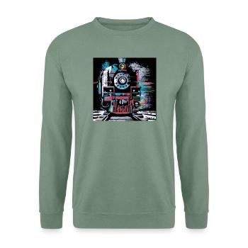 Vintage Dampflok-Expressionismus - Unisex Pullover - Graugrün - Vorne