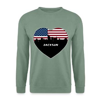 Jackson Mississippi USA Flagge Skyline Reisen Souven - Unisex Pullover - Graugrün - Vorne