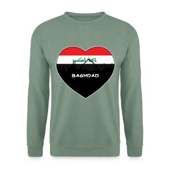 Bagdad Irak Flagge Skyline Reise Souvenir - Unisex Pullover - Graugrün - Vorne